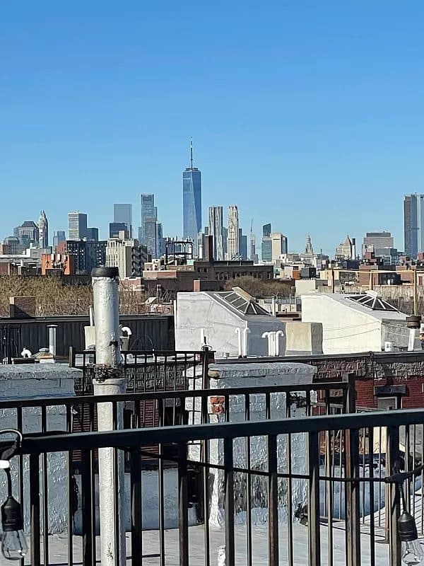 Lower Manhattan skyline seen from a Bed-Stuy rooftop